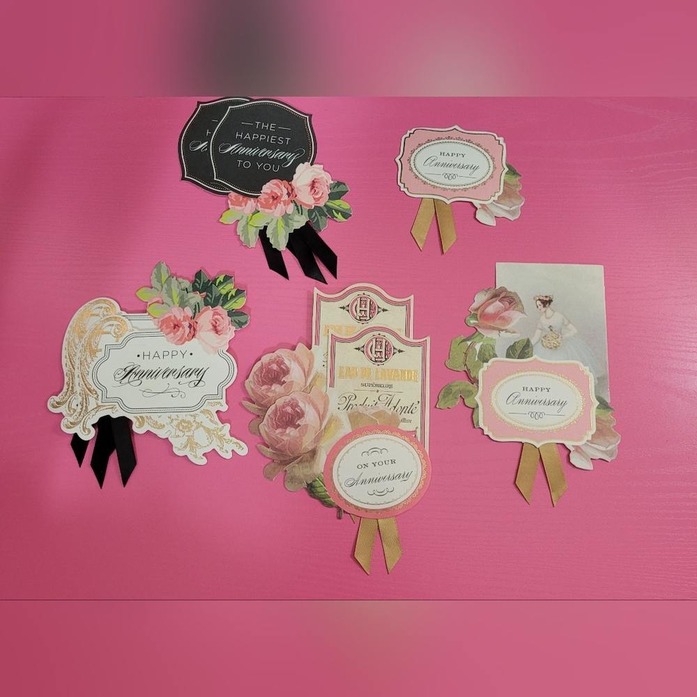 Anna Griffin Anniversary Collage Card Toppers.  Set Of 8. (0189)